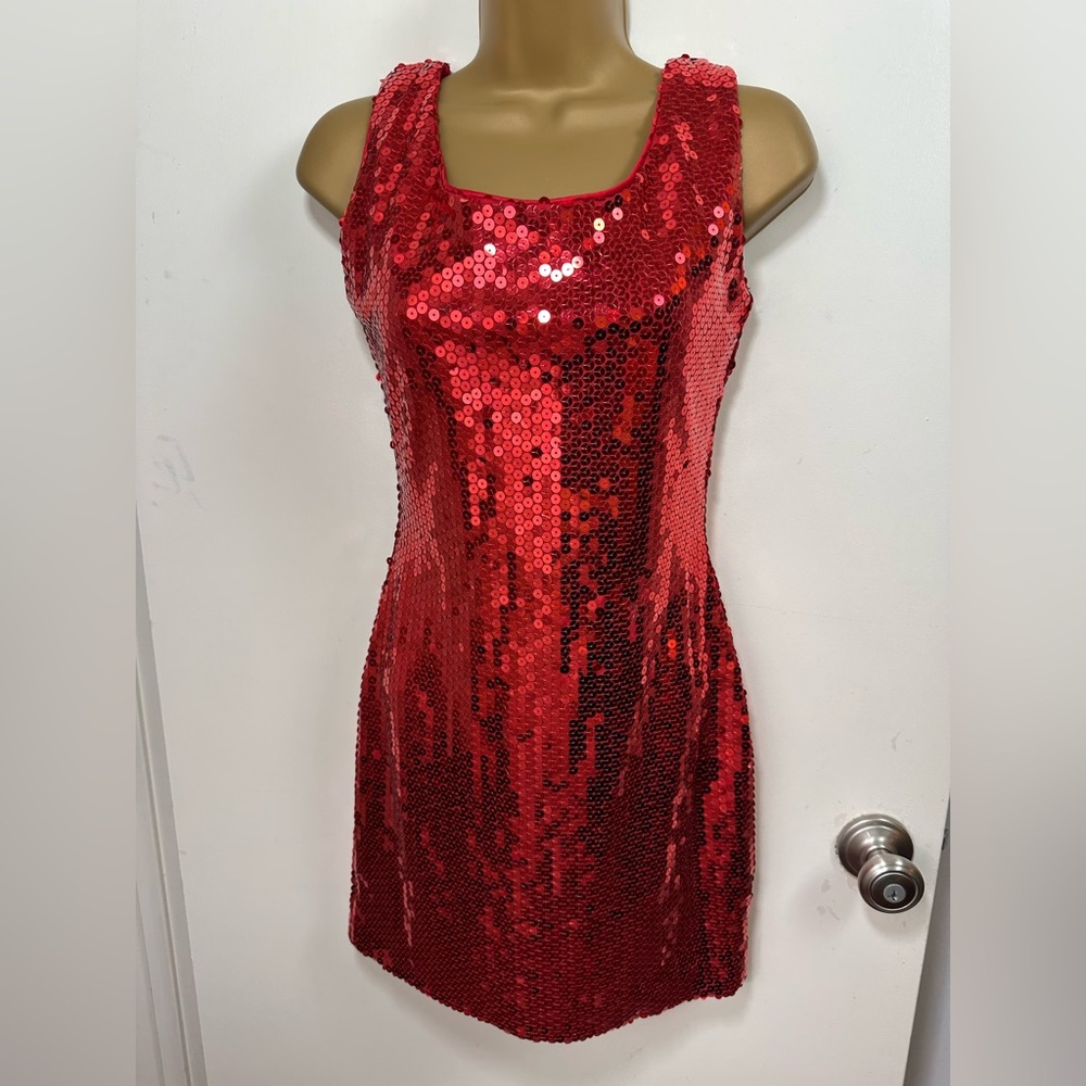Dave & Johnny Red Sparkly Sequin Vintage 70’s/80’s? Cocktail Dress S*Blemishes*